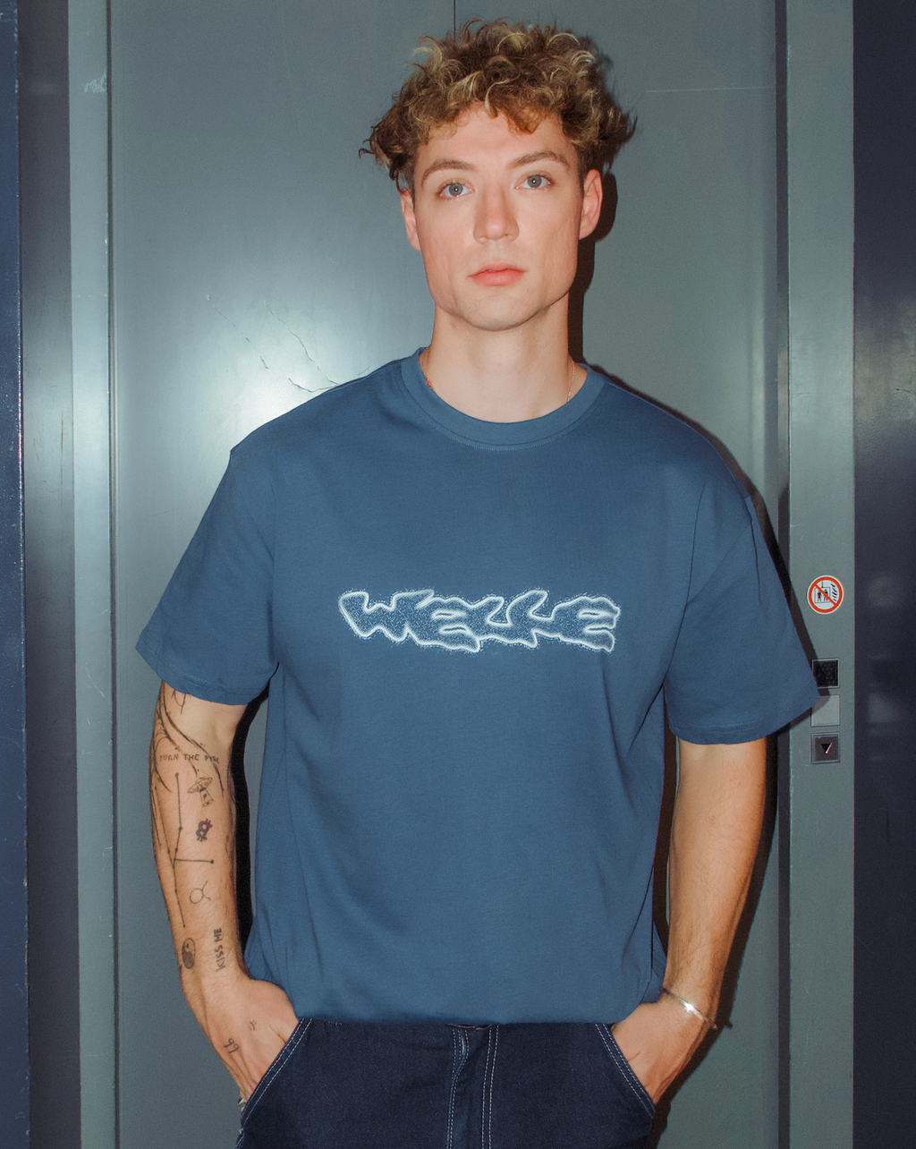 Oversize T-Shirt "WELLE" Vintage Blau