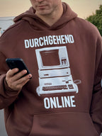 Fluffy Hoodie "DURCHGEHEND ONLINE" Braun
