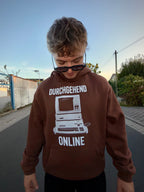 Fluffy Hoodie "DURCHGEHEND ONLINE" Braun
