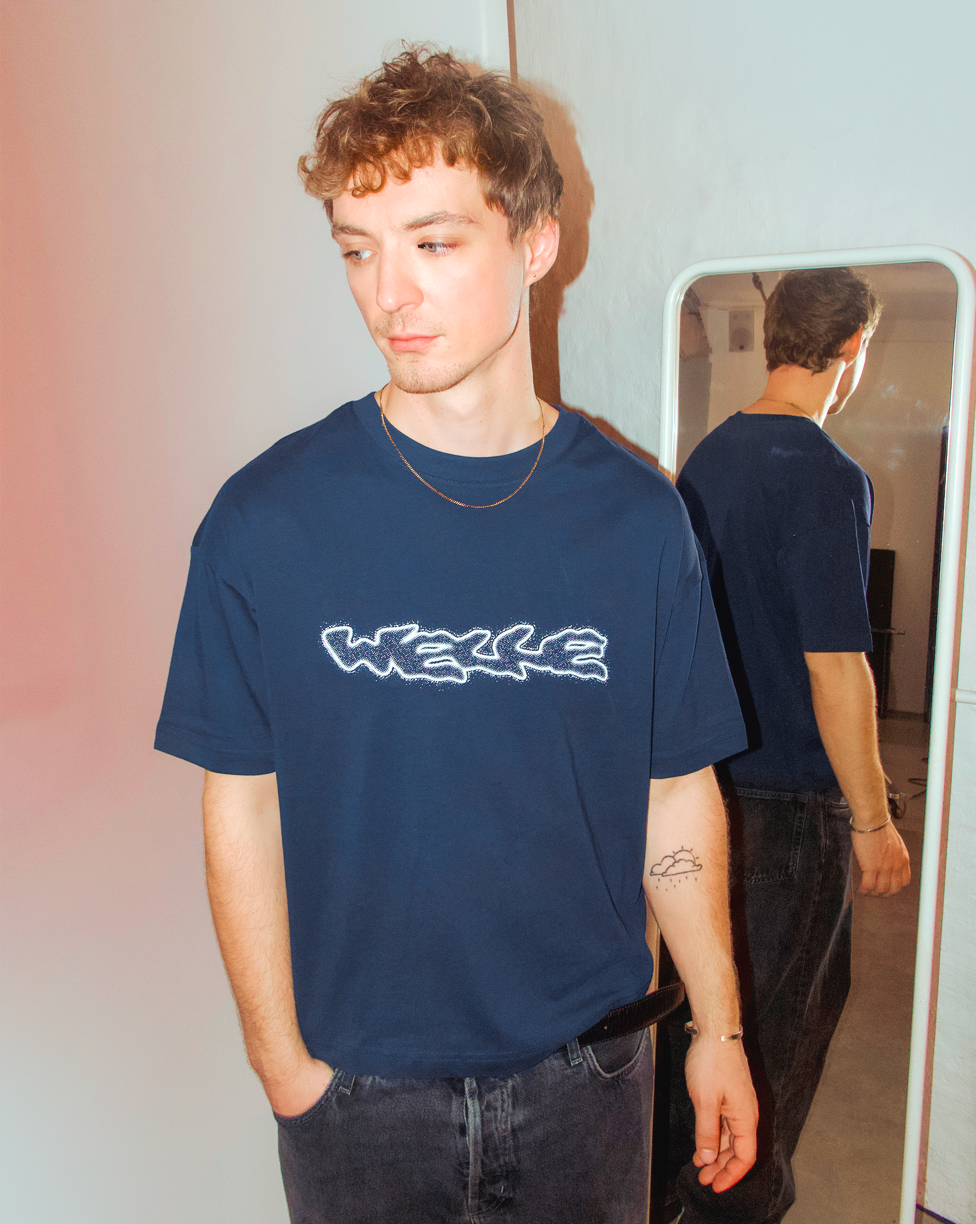Boxy Oversize T-Shirt "WELLE" Navy
