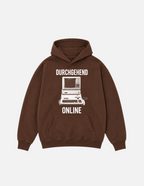 Fluffy Hoodie "DURCHGEHEND ONLINE" Braun